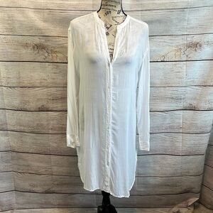 James Perse Tunic Top Coverup White Button Down Viscose Long Sleeves Medium